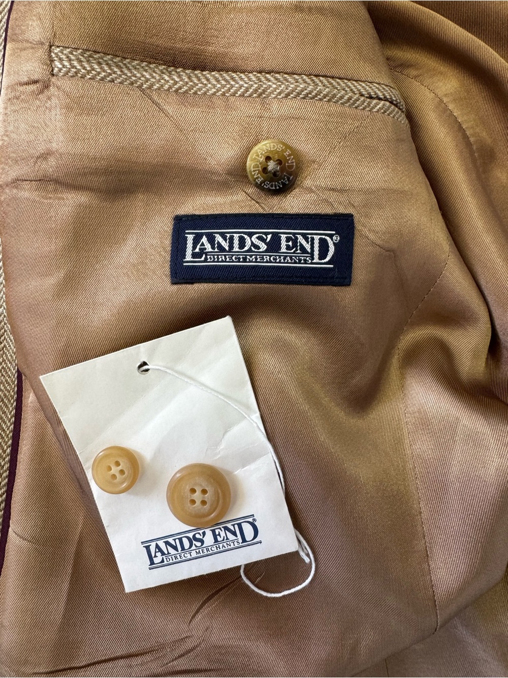 Lands’ End Sport Coat Men’s 40R Taupe Herringbone Wool Blazer Suit Jacket - Picture 7 of 16